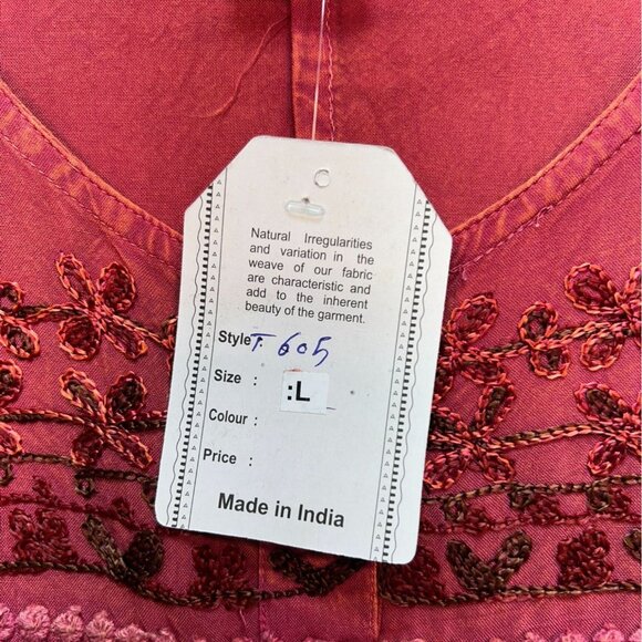 NWT Anandas Collection Womens Tunic Blouse Large Red Embroidered Casual Boho Top - Picture 3 of 13